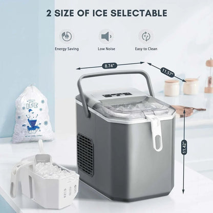 Countertop Ice Maker With Carry Handle, 26 lbs/24 Hrs, 2 Bullet Ice Sizes - Grey