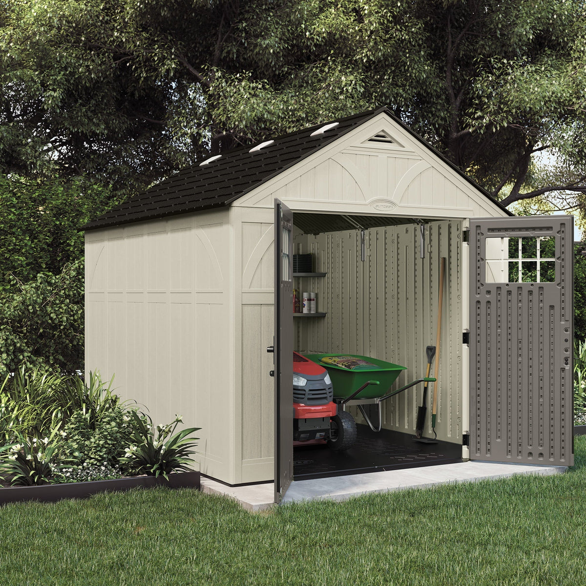 8 x 10 ft Steel-Reinforced Double-Wall Resin Storage Shed - Vanilla