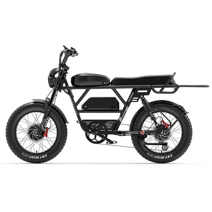 Lankeleisi Fat Tire E-Mountain Bike, 1000W Dual Motor, 45Ah Battery - X-Black Knight