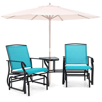 2-Person Double Swing Glider Chair With Glass Table, Steel And Fabric - 77in x 34in x 36in