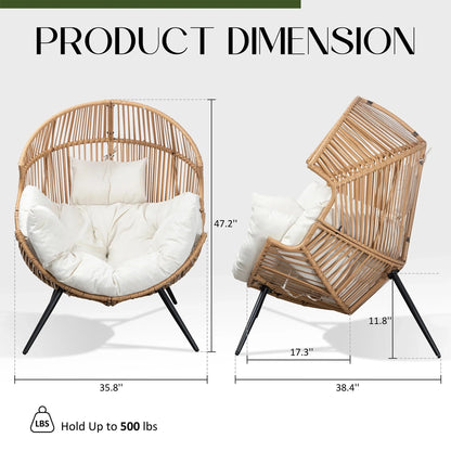 Walsunny Outdoor Patio Wicker Oversized Egg Chair With Cushion