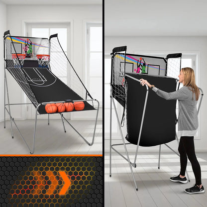 Costway Double Shot Electronic Basketball Arcade Game, 8 Game Modes, 4 Balls, Grey