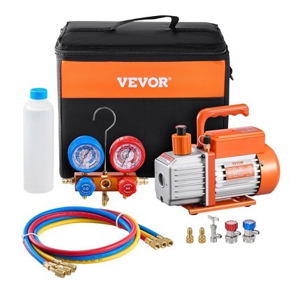 VEVOR 3.5 CFM Single-Stage AC Vacuum Pump And Manifold Gauge Set - VP125