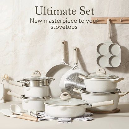Carote 21-Piece Nonstick Granite Cookware Set, Induction Compatible, Beige