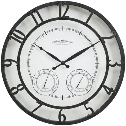 18 Inch Bronze-Tone Outdoor Wall Clock With Thermometer And Hygrometer