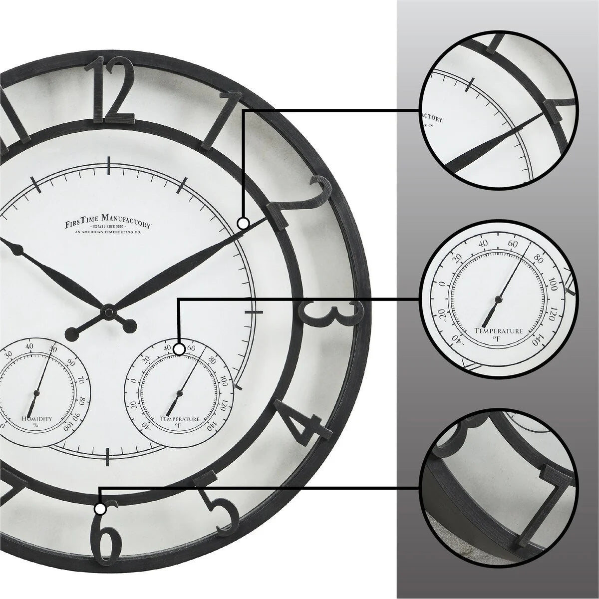 18 Inch Bronze-Tone Outdoor Wall Clock With Thermometer And Hygrometer