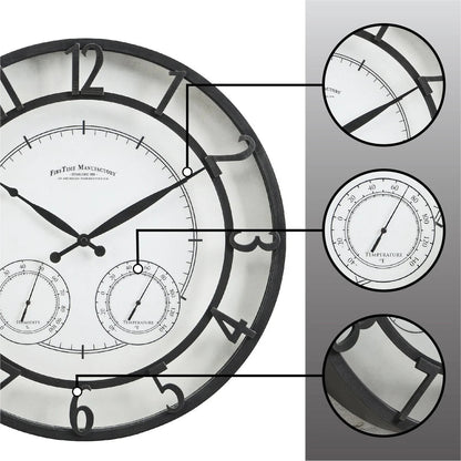18 Inch Bronze-Tone Outdoor Wall Clock With Thermometer And Hygrometer