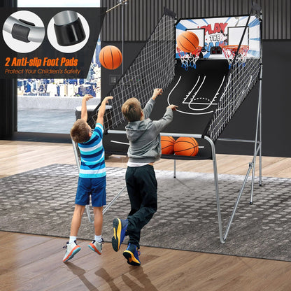 Costway Double Shot Electronic Basketball Arcade Game, 8 Game Modes, 4 Balls, Grey