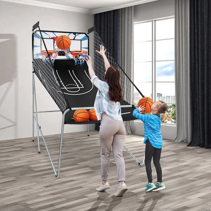 Costway Double Shot Electronic Basketball Arcade Game, 8 Game Modes, 4 Balls, Grey