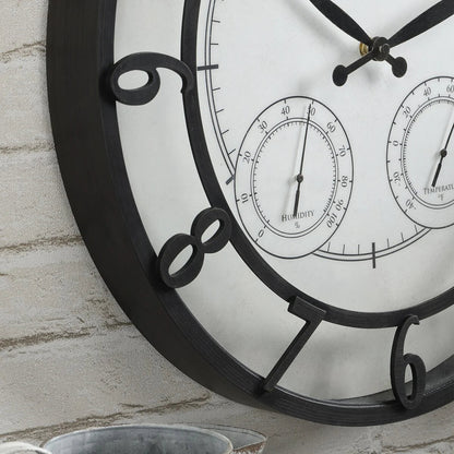 18 Inch Bronze-Tone Outdoor Wall Clock With Thermometer And Hygrometer