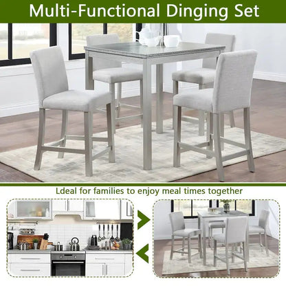 Modern 5-Piece Counter Height Dining Set With Square Table And 4 Upholstered Chairs