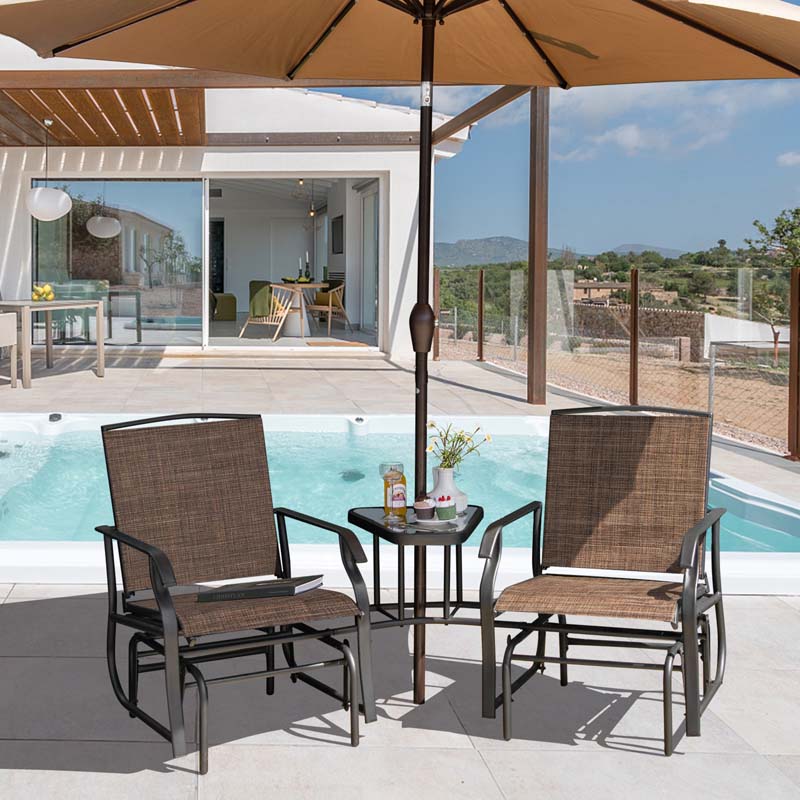 2-Person Double Swing Glider Chair With Glass Table, Steel And Fabric - 77in x 34in x 36in