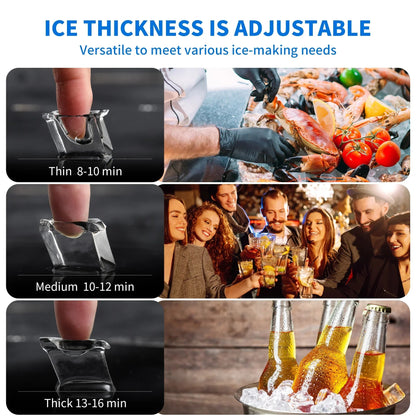 Dextrus Commercial Ice Maker, 200LBS/24H, 48LBS Storage Bin, 2-liter Ice Bucket, Freestanding, Stainless Steel