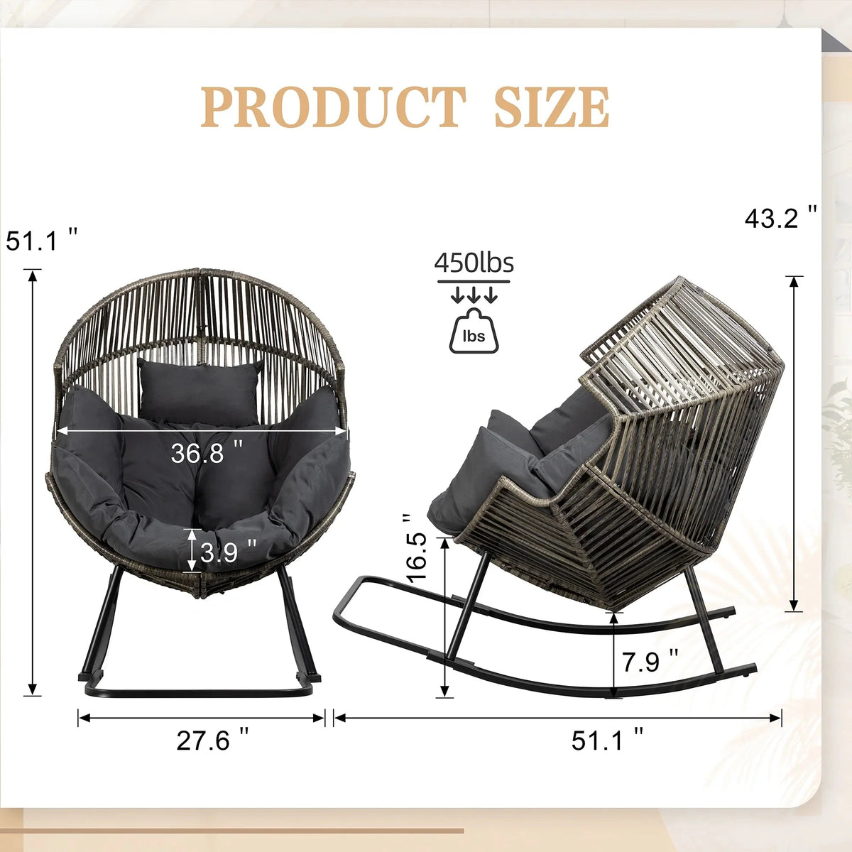 Walsunny Outdoor Patio Wicker Oversized Egg Chair With Cushion
