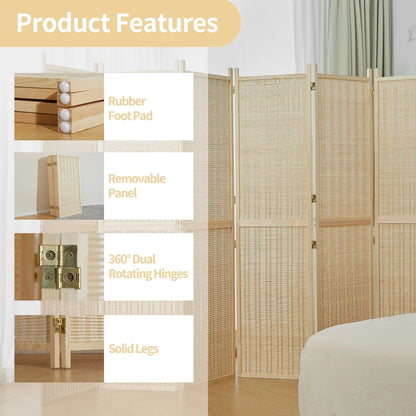Bamboo 4-Panel Folding Room Divider, 6FT