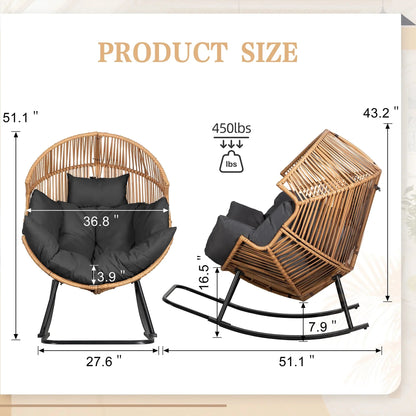 Walsunny Outdoor Patio Wicker Oversized Egg Chair With Cushion
